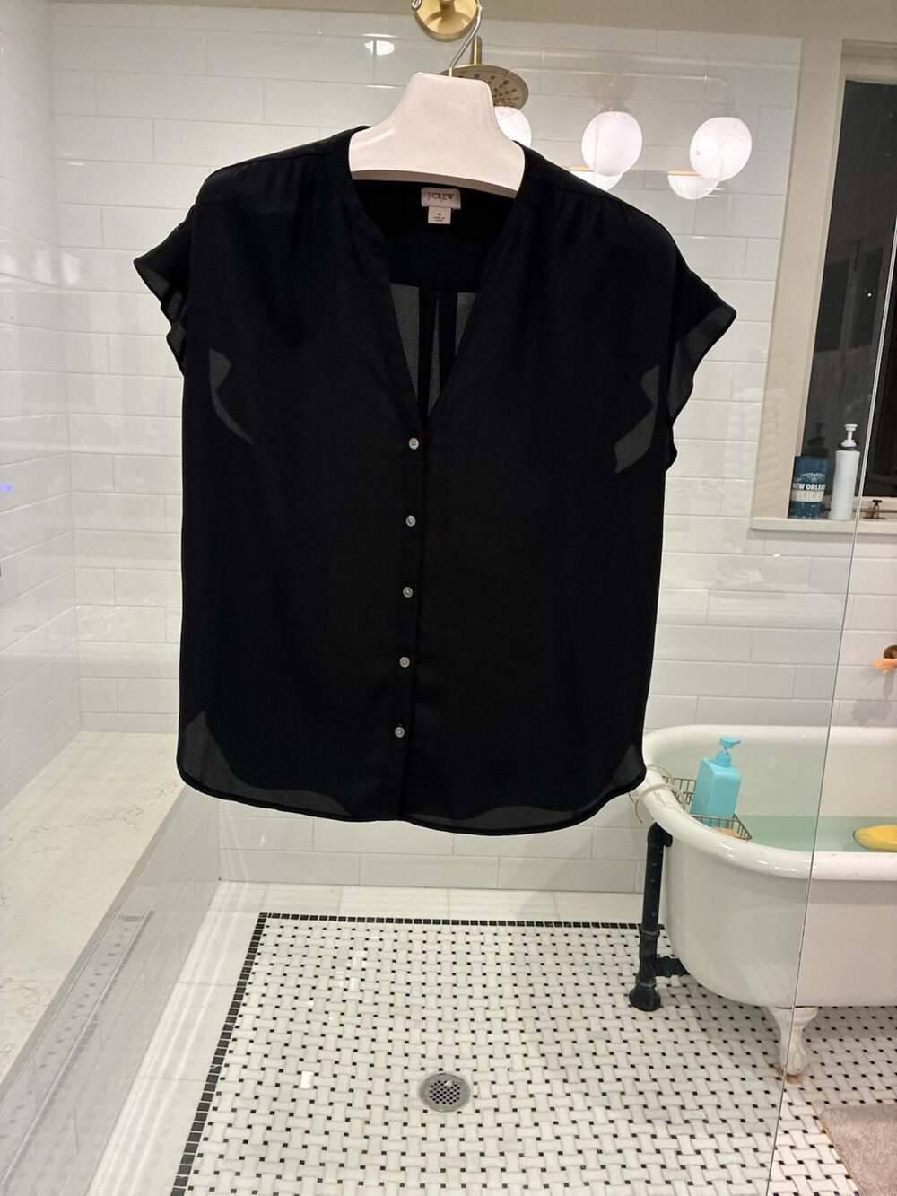 J.Crew Black Chiffon Short Sleeve Button-Down Blouse Size M Style AL513